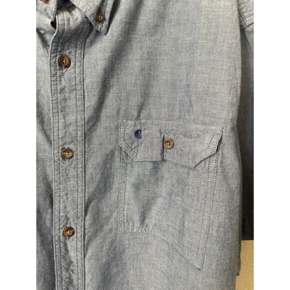 Carhartt Men's Size XL Blue Chambray Relaxed Fit Short Sleeve Button-Down Shirt - Picture 2 of 5